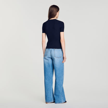Ingrid Ribbed Short-Sleeved Jumper Navy Blue