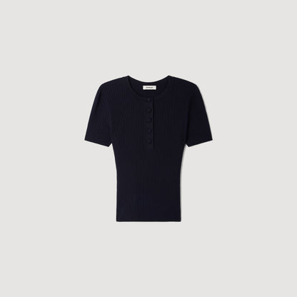 Ingrid Ribbed Short-Sleeved Jumper Navy Blue