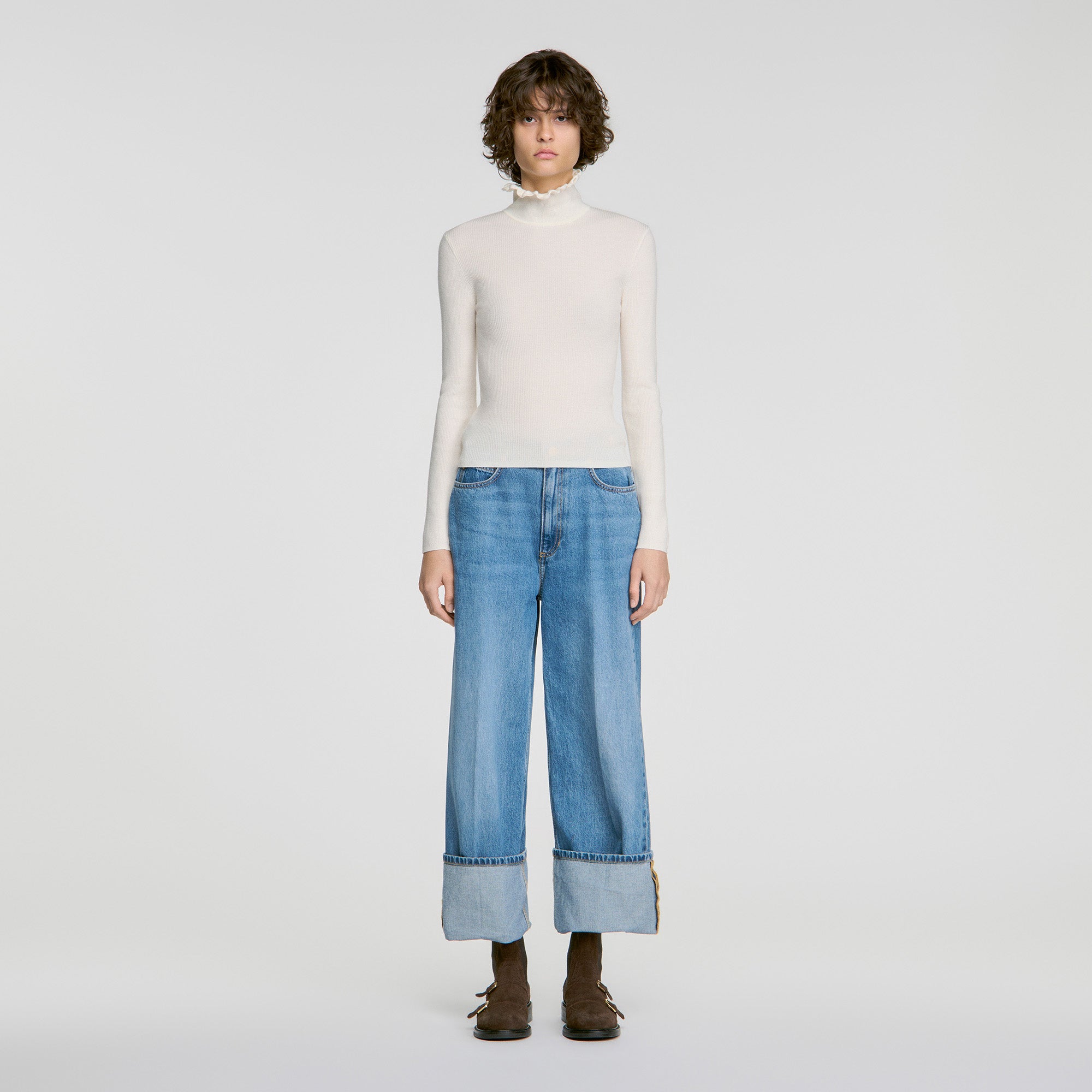 Lana Ruffled roll-neck wool jumper Ecru