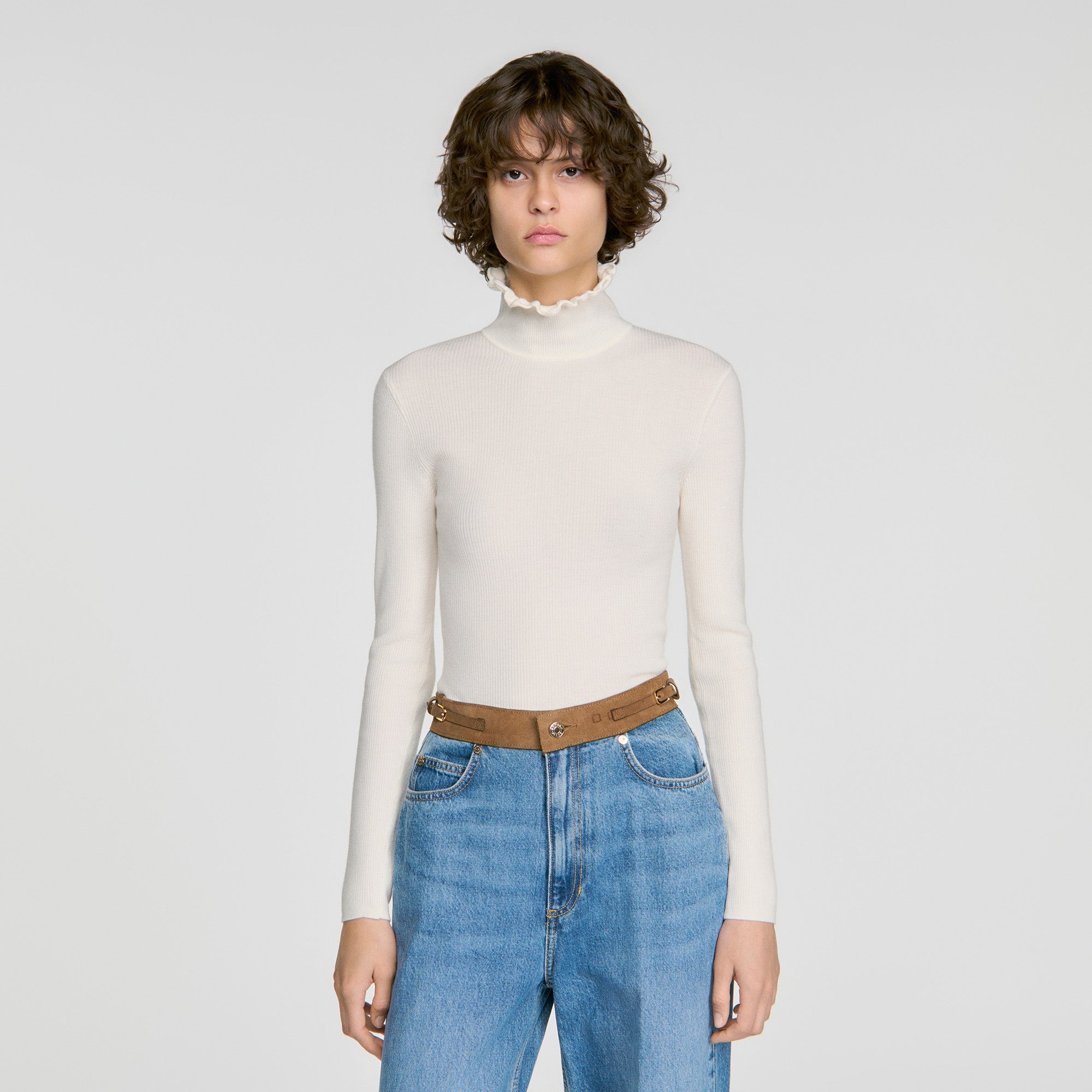 Lana Ruffled roll-neck wool jumper Ecru
