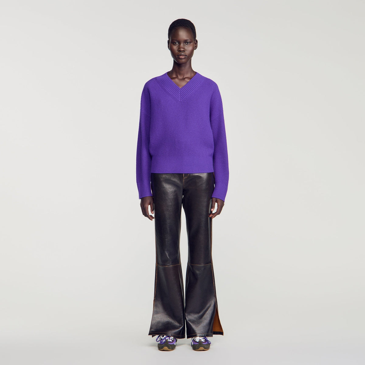 Purple Ribbed Wool And Cashmere Jumper Purple