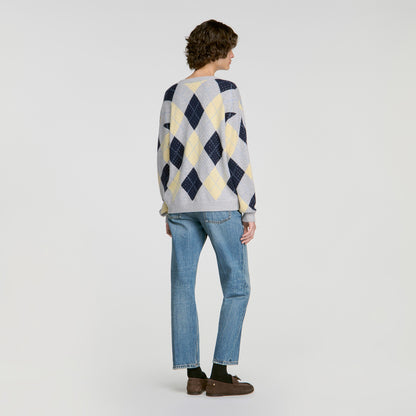 Jennie Rhinestone Argyle jumper Grey / Yellow