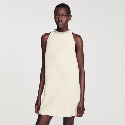 Dress With Jewellery Collar Ecru