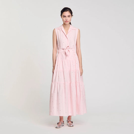 Azazel Rhinestone Tie-Front Maxi Dress Light Pink