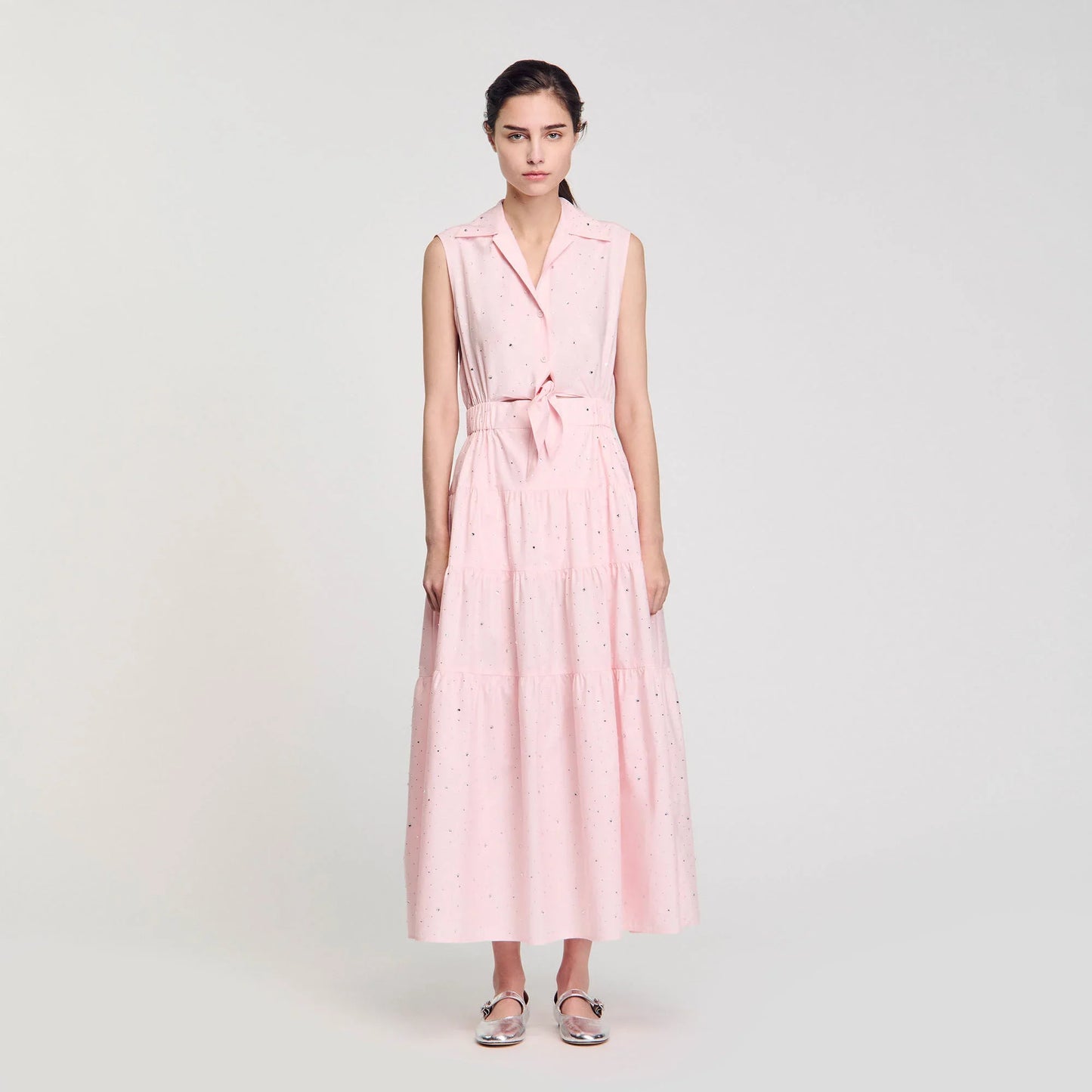 Azazel Rhinestone Tie-Front Maxi Dress Light Pink