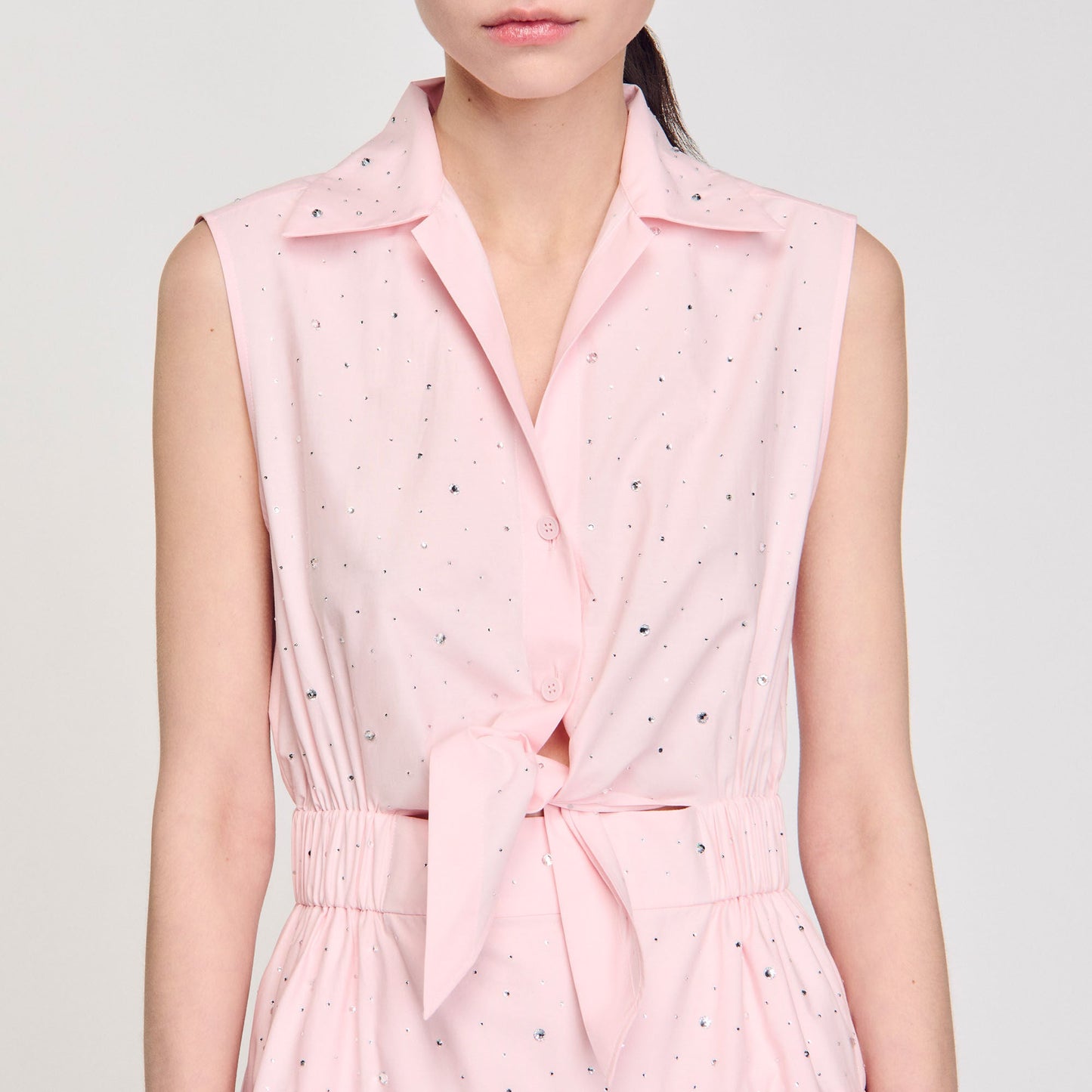 Azazel Rhinestone Tie-Front Maxi Dress Light Pink