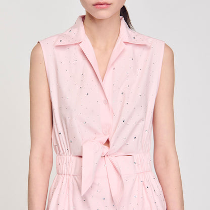 Azazel Rhinestone Tie-Front Maxi Dress Light Pink