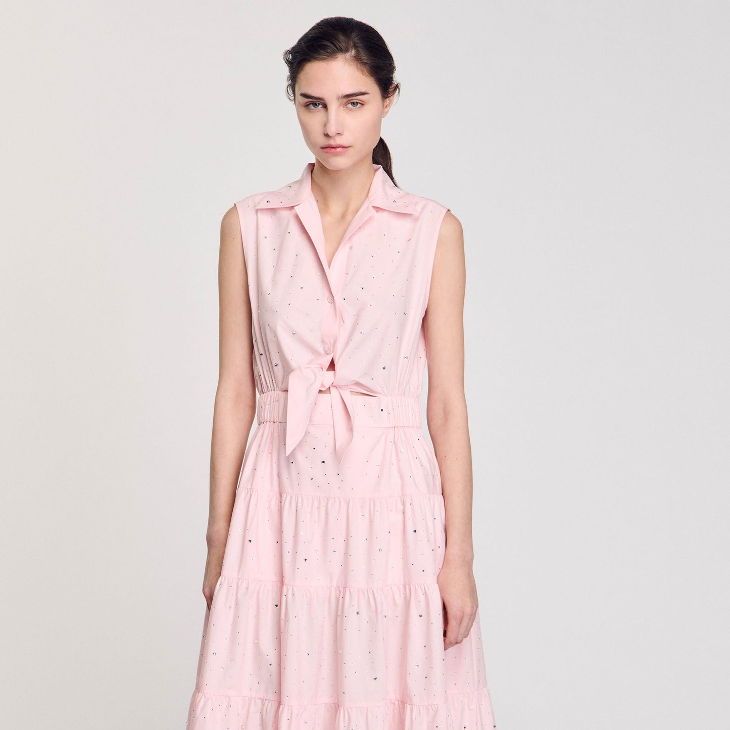Azazel Rhinestone Tie-Front Maxi Dress Light Pink