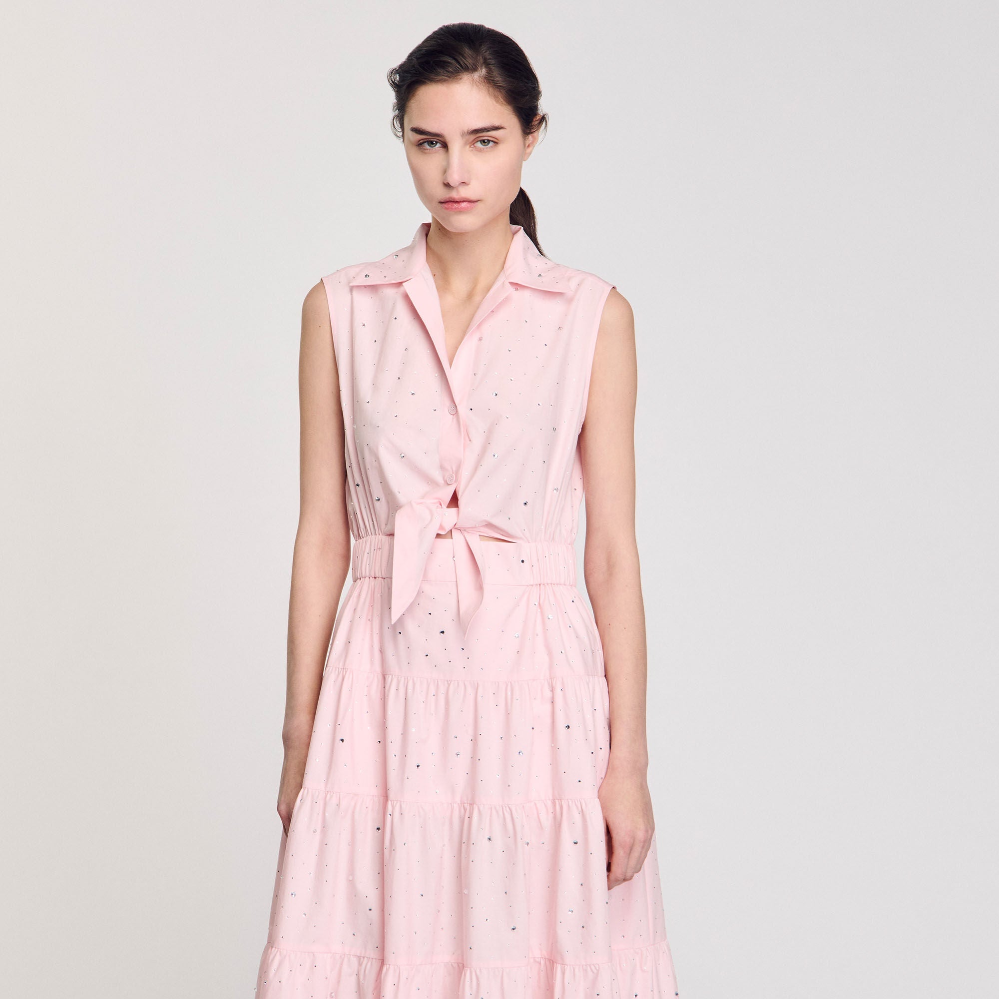 Azazel Rhinestone Tie-Front Maxi Dress Light Pink