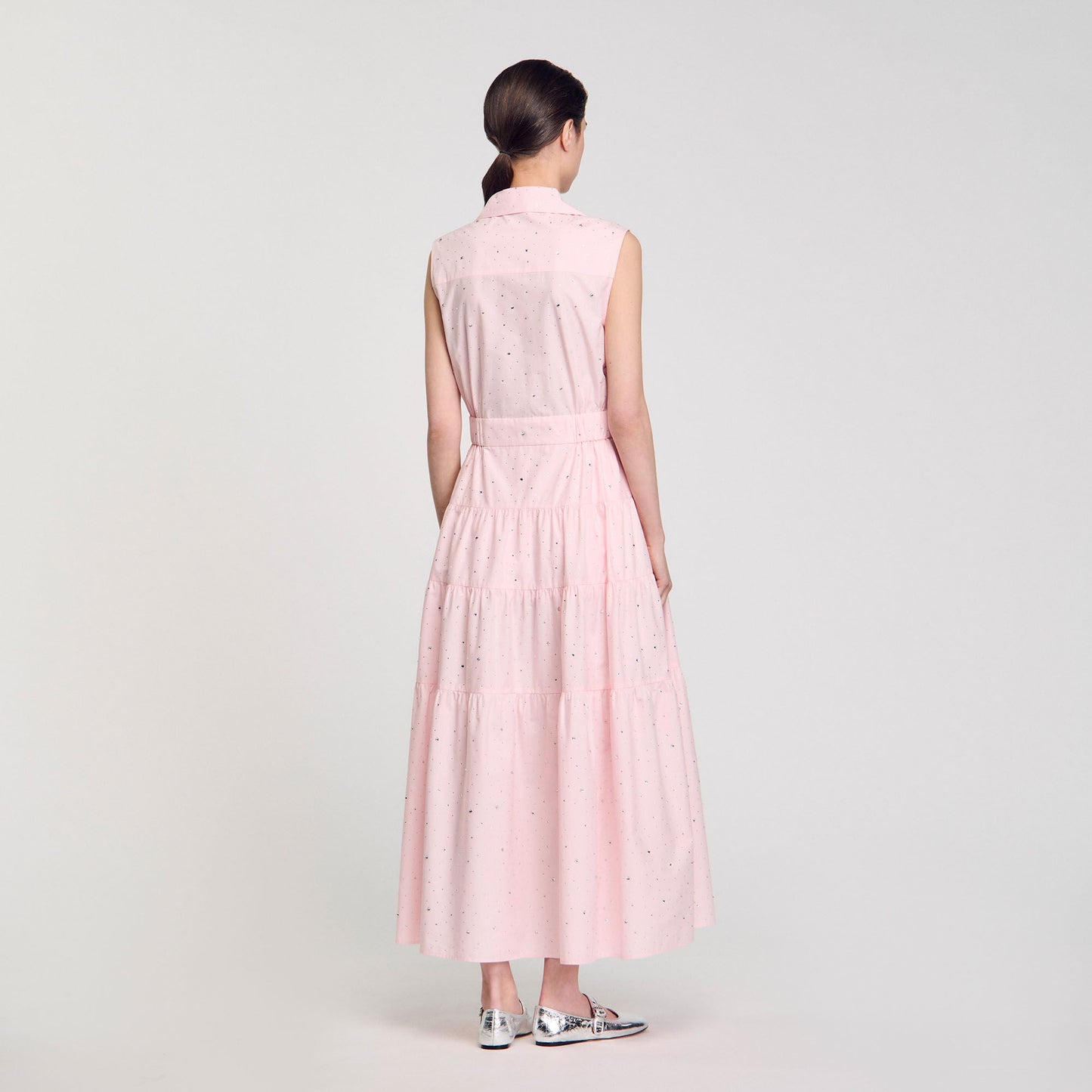 Azazel Rhinestone Tie-Front Maxi Dress Light Pink