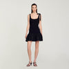 Dual-Material Short Dress Black
