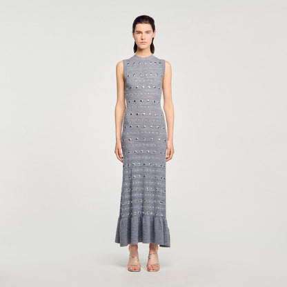 Venus Knit Maxi Dress With Studs Grey