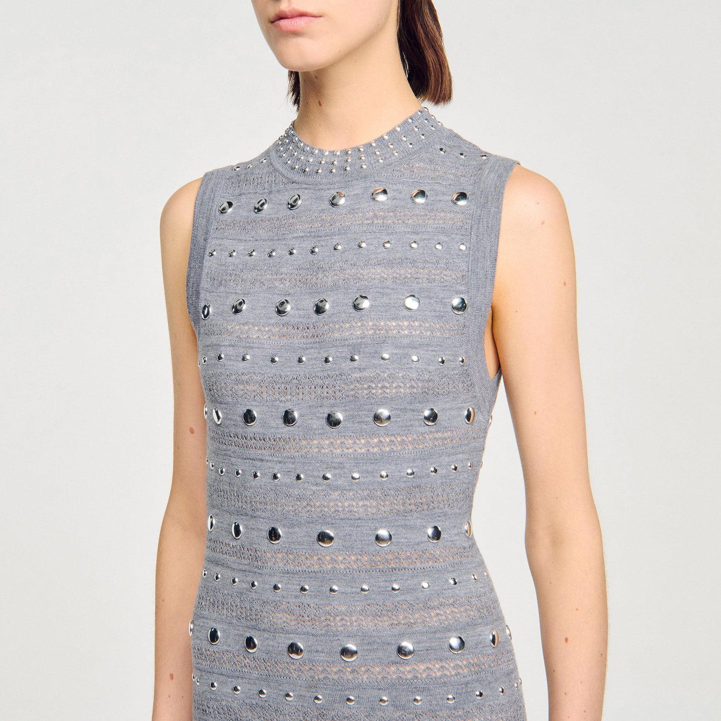 Venus Knit Maxi Dress With Studs Grey