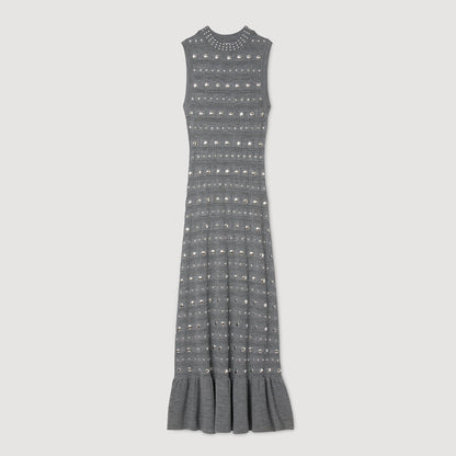 Venus Knit Maxi Dress With Studs Grey