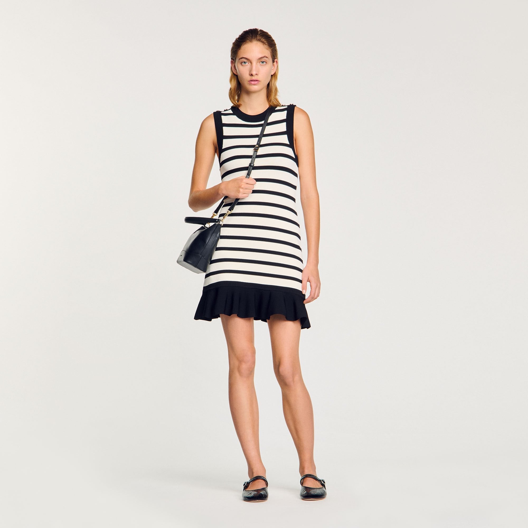 Striped Knit Short Dress Ecru / Black