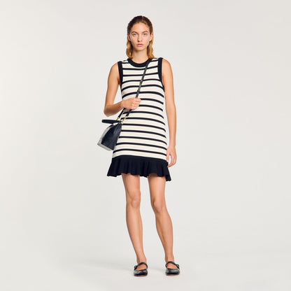 Striped Knit Short Dress Ecru / Black