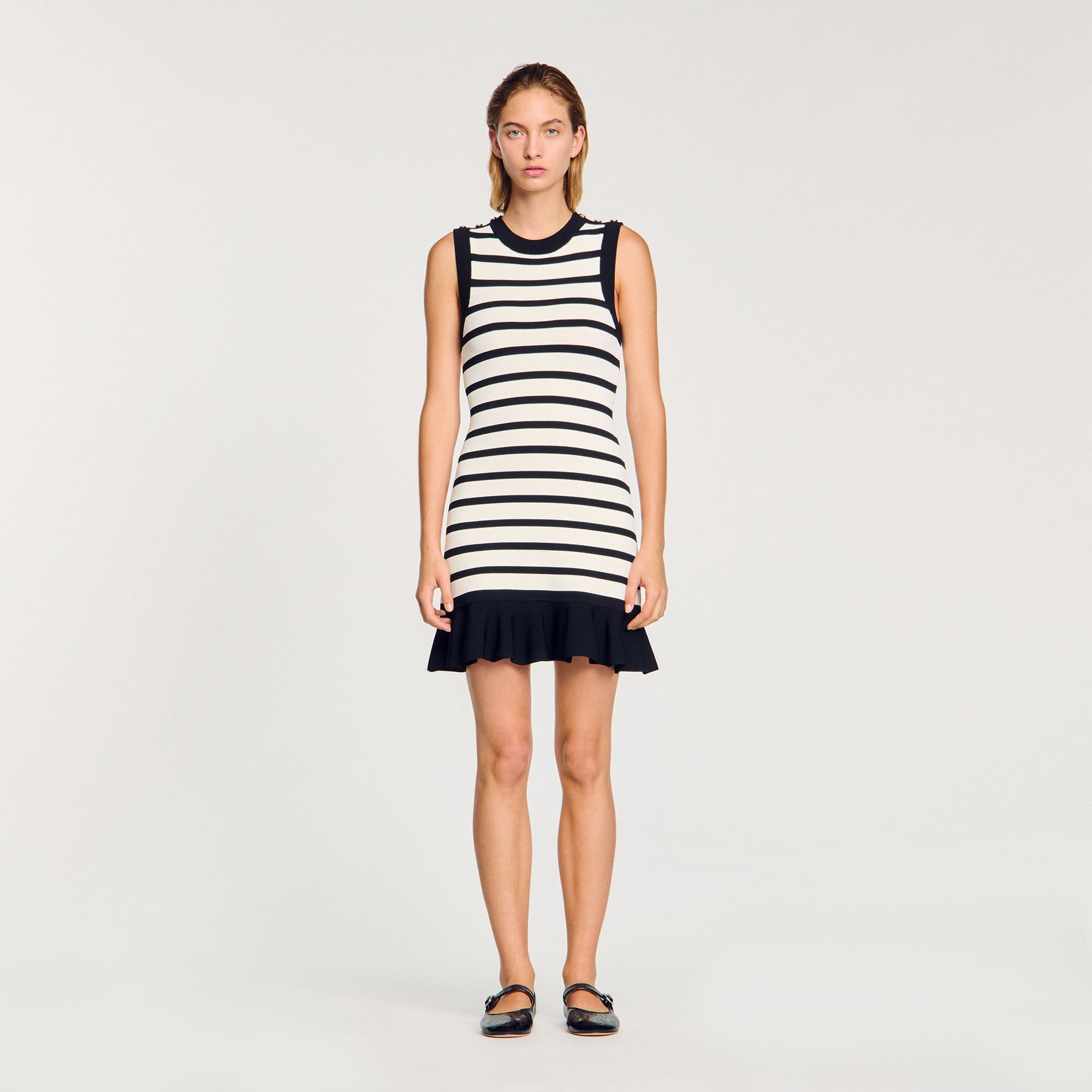 Striped Knit Short Dress Ecru / Black