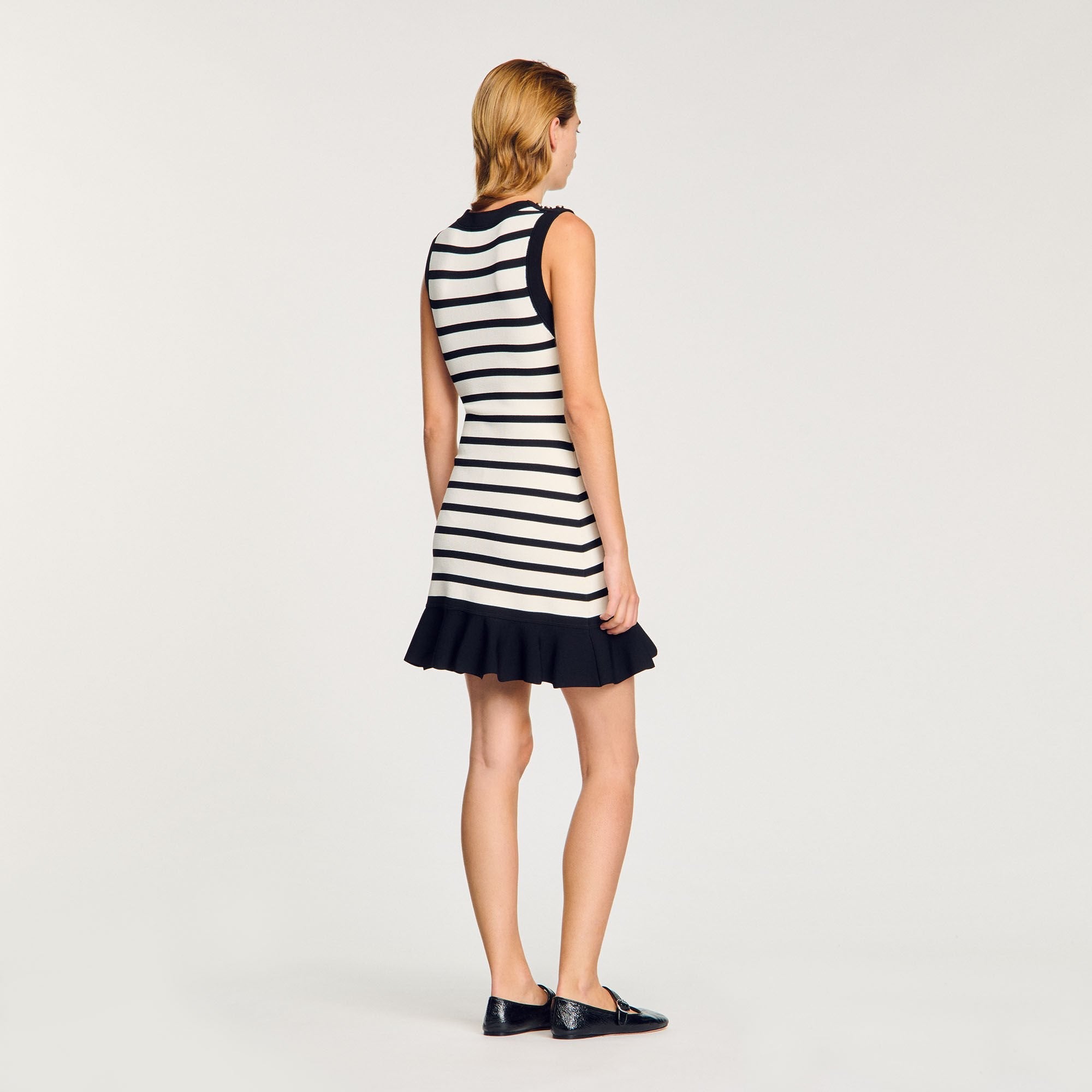 Striped Knit Short Dress Ecru / Black