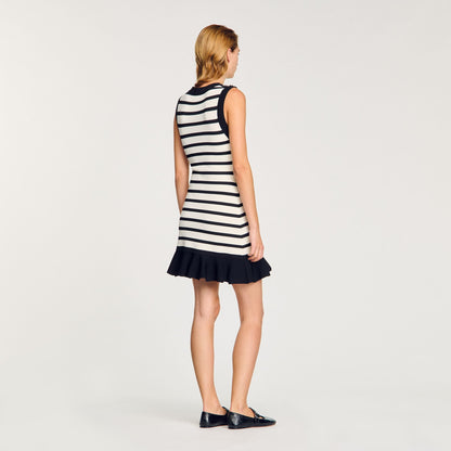 Striped Knit Short Dress Ecru / Black
