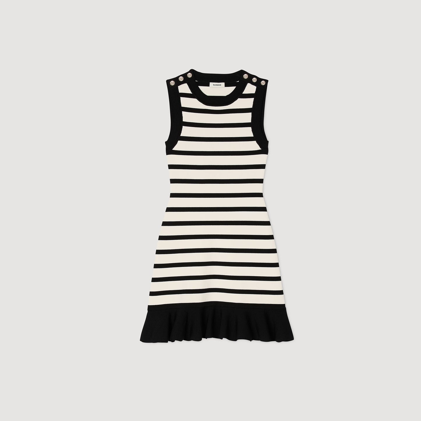 Striped Knit Short Dress Ecru / Black