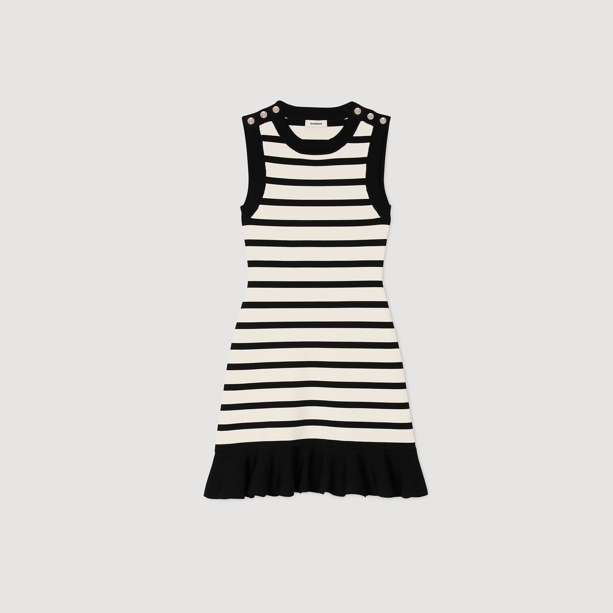 Striped Knit Short Dress Ecru / Black