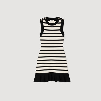 Striped Knit Short Dress Ecru / Black