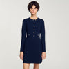 Short Button-Up Knit Dress Navy Blue