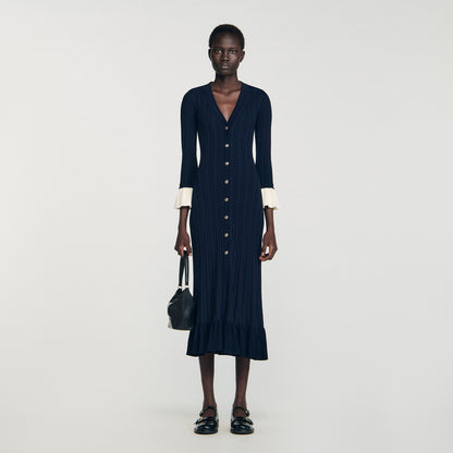 Nara Two-Tone Knit Maxi Dress Navy Blue
