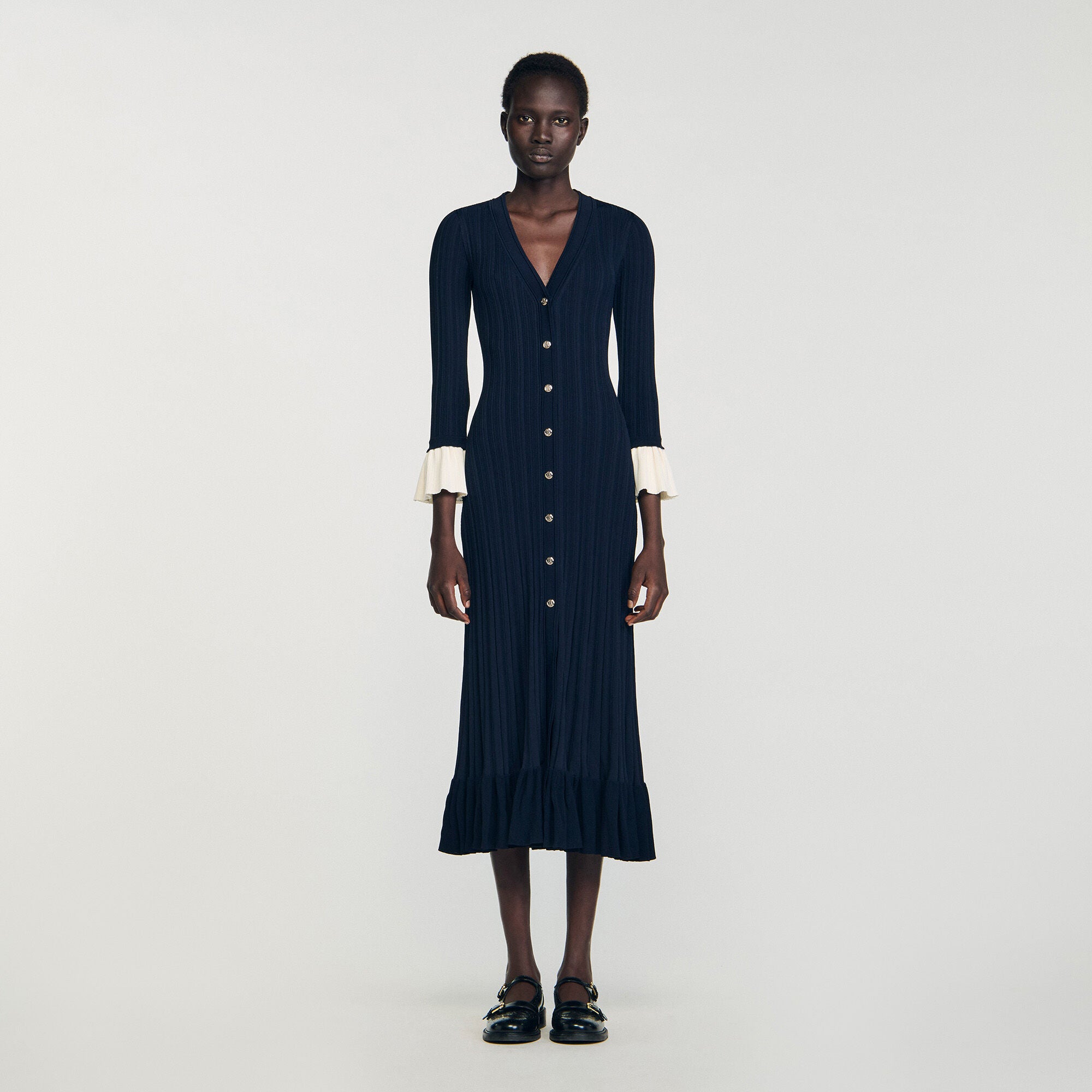 Nara Two-Tone Knit Maxi Dress Navy Blue Nara Two-Tone Knit Maxi Dress Navy Blue