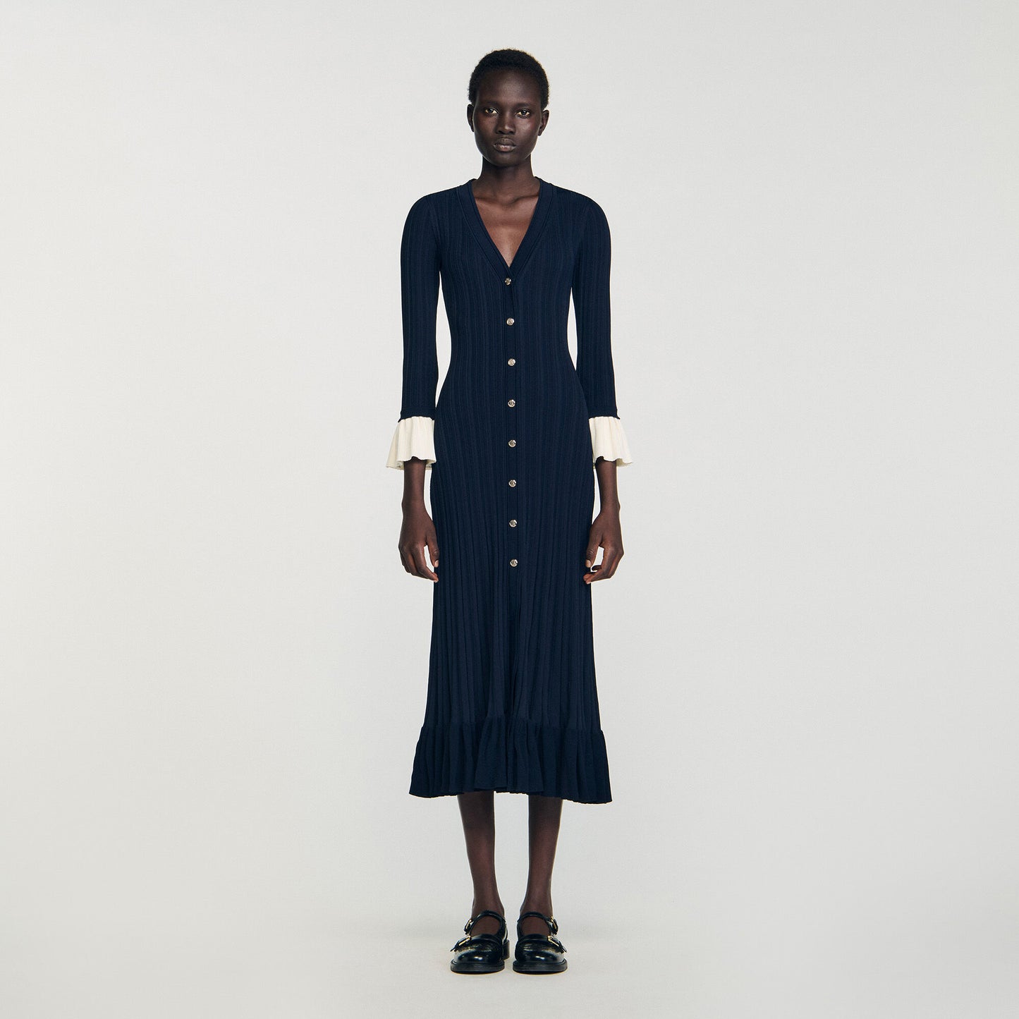 Nara Two-Tone Knit Maxi Dress Navy Blue