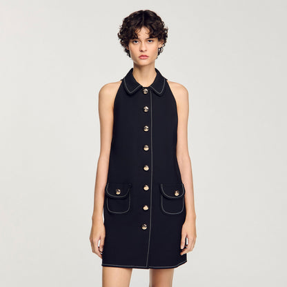 Peter Pan Collar Short Dress Black