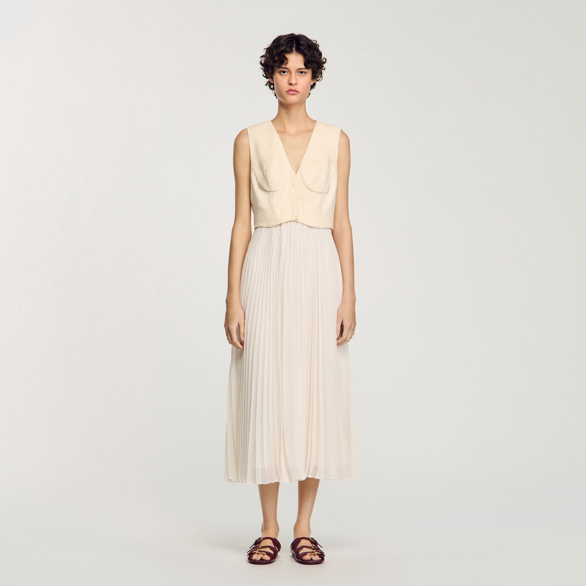 Pleated Maxi Dress Ecru