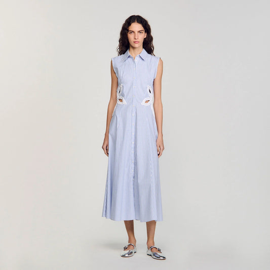 Amarante Stripy Embroidered Maxi Dress Sky Blue