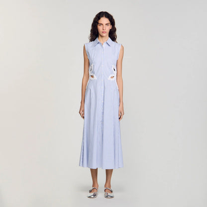 Amarante Stripy Embroidered Maxi Dress Sky Blue