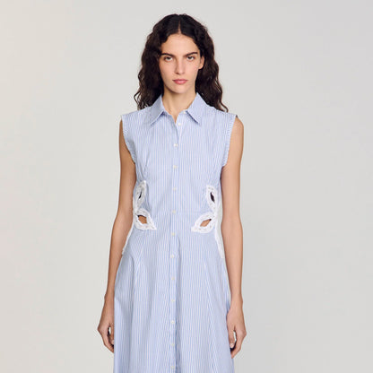 Amarante Stripy Embroidered Maxi Dress Sky Blue