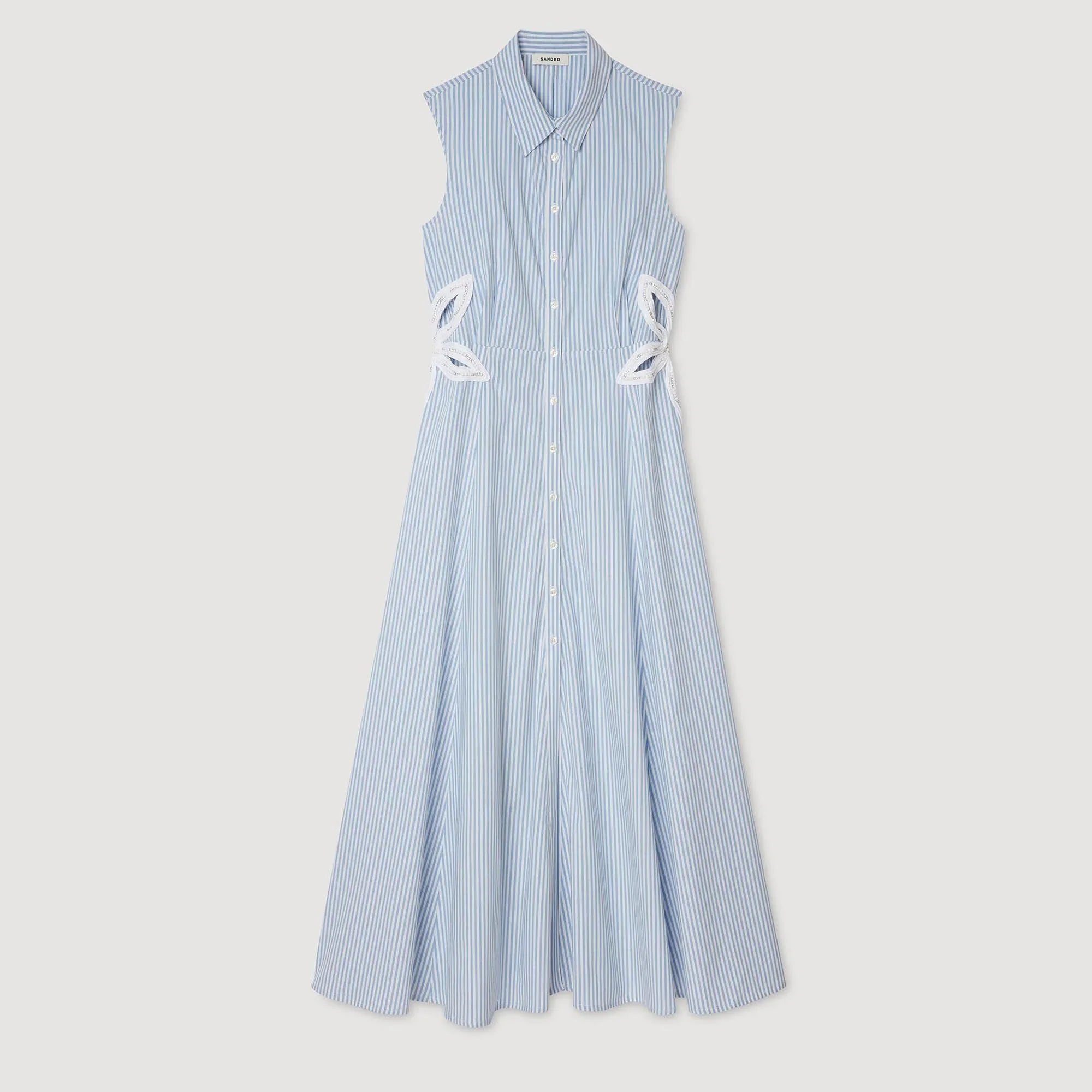 Amarante Stripy Embroidered Maxi Dress Sky Blue