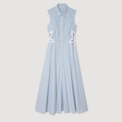 Amarante Stripy Embroidered Maxi Dress Sky Blue