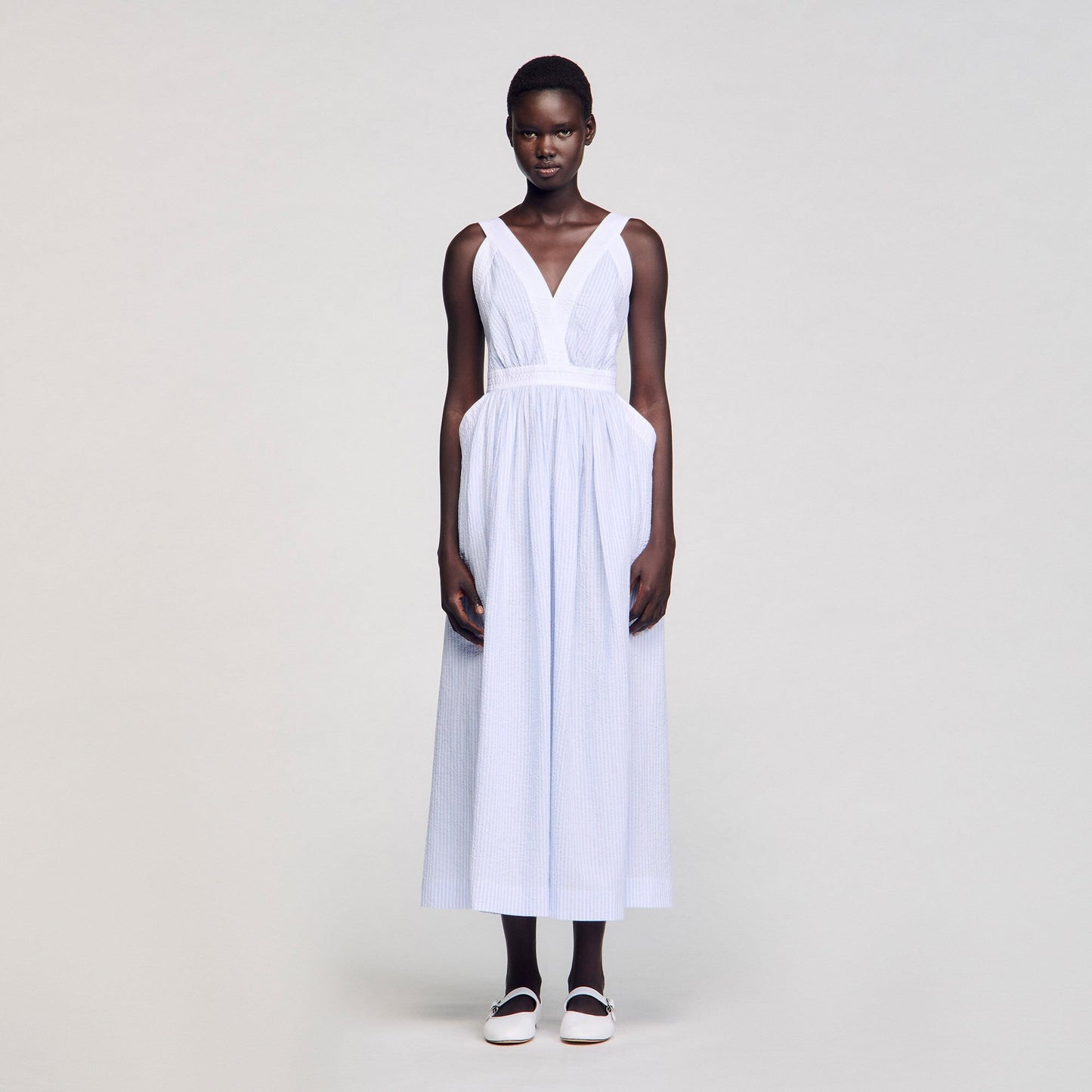 Sidonie Long Striped Dress Ciel / Blanc