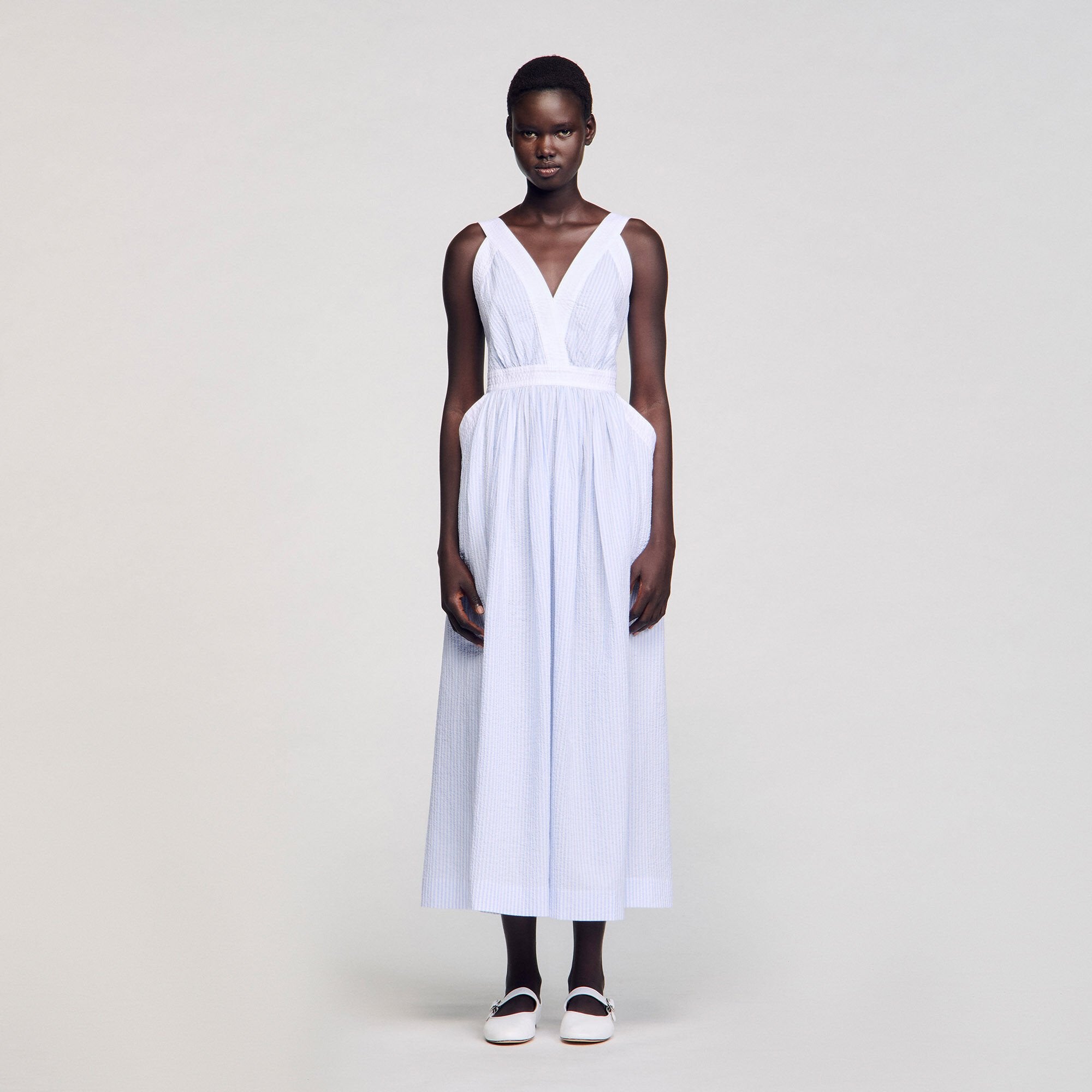 Sidonie Long Striped Dress Ciel / Blanc