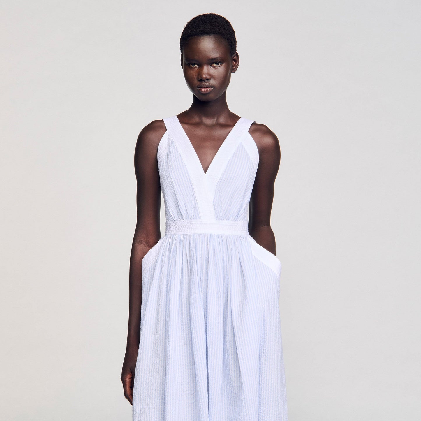 Sidonie Long Striped Dress Ciel / Blanc