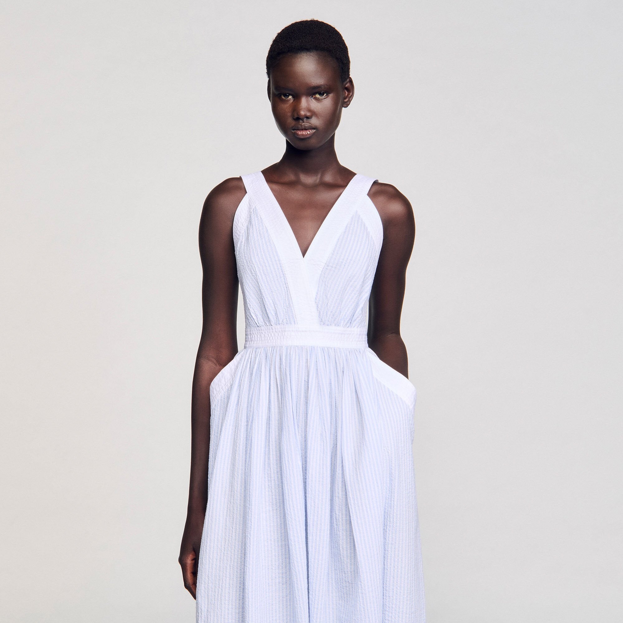 Sidonie Long Striped Dress Ciel / Blanc