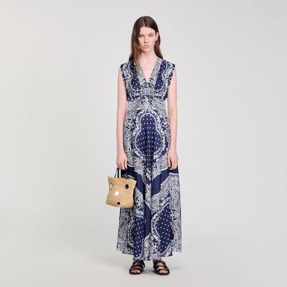 Orlina Bandana-Print Maxi Dress Blu / White
