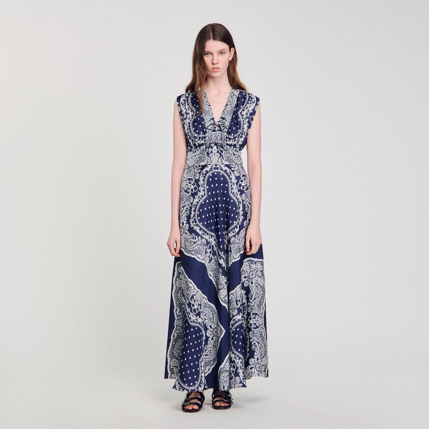 Orlina Bandana-Print Maxi Dress Blu / White