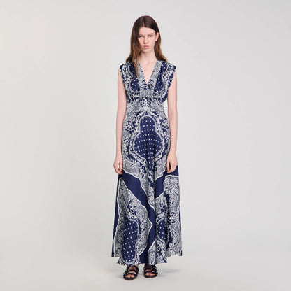 Orlina Bandana-Print Maxi Dress Blu / White
