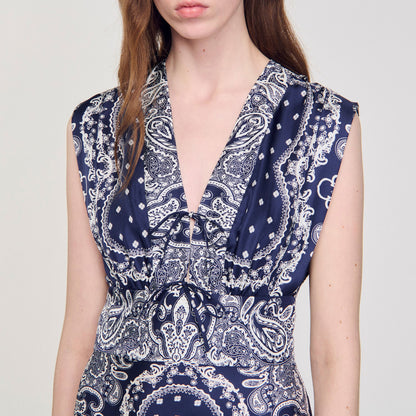 Orlina Bandana-Print Maxi Dress Blu / White