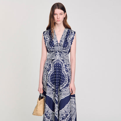 Orlina Bandana-Print Maxi Dress Blu / White