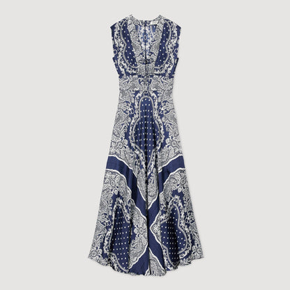 Orlina Bandana-Print Maxi Dress Blu / White