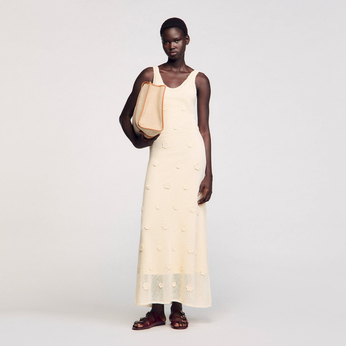 Bouquet Knit Maxi Dress Ecru