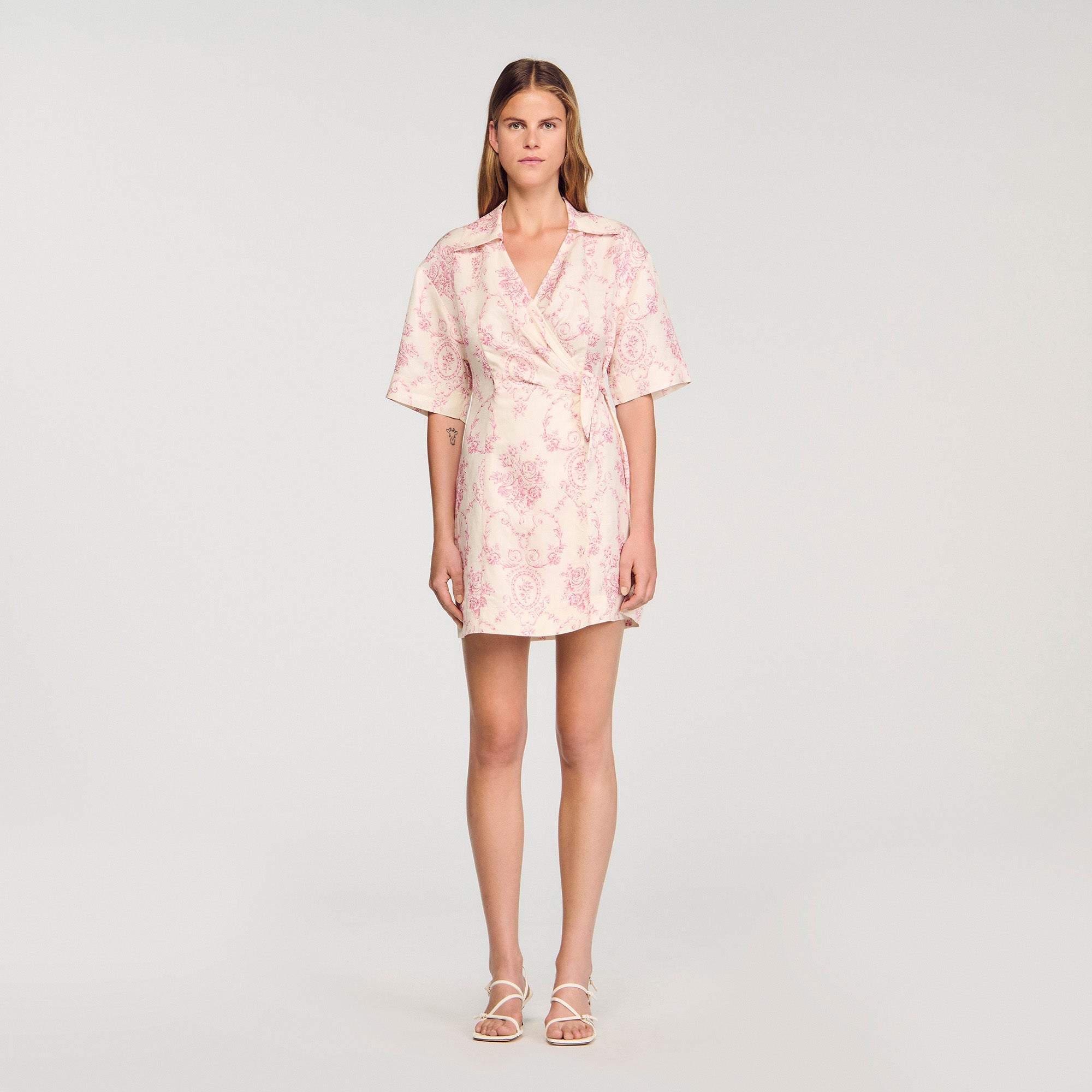 Melbourne Floral Print Short Dress Pink / Ecru