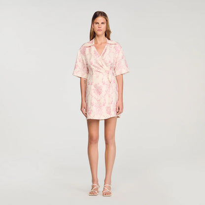 Melbourne Floral Print Short Dress Pink / Ecru